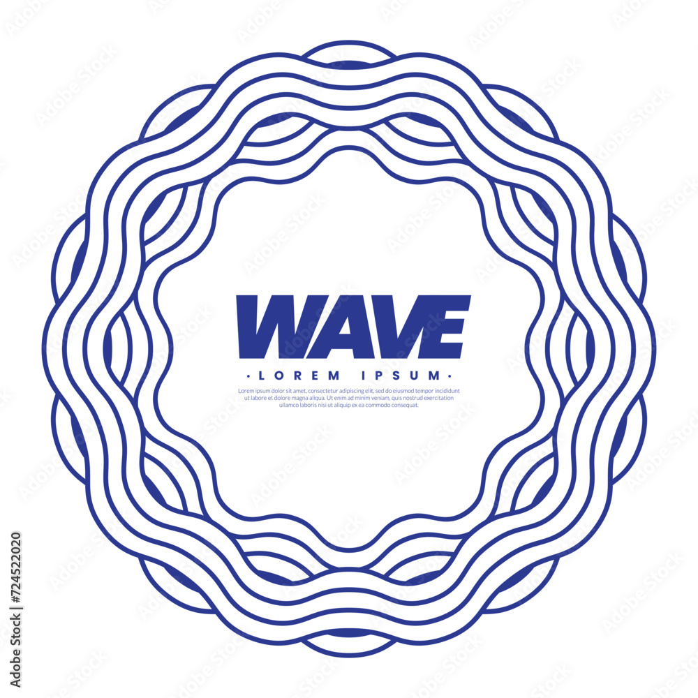 Aufkleber circle frame with blue wave pattern in japanese style. abstract water line round frame. border templ