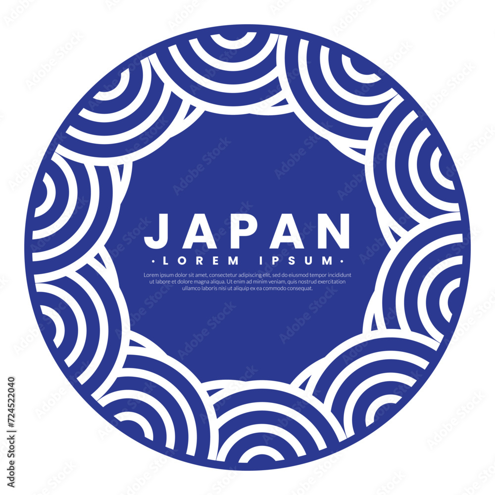 Aufkleber circle frame with blue wave pattern in japanese style. border template. abstract water line round fr