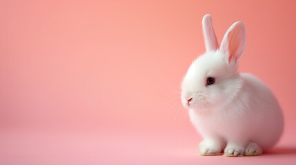Cute white bunny on a light pink background. Minimal Easter concept. Bunnycore