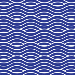 Wavy ocean blue seamless pattern with water waves, Vector illustration for wallpaper, textile, and fashion design. Japanese style concept.