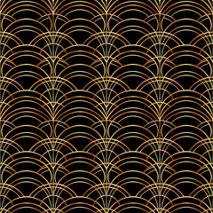 art deco with multiple golden arc line ,overlap cirlce pattern in vintage style pattern, tile