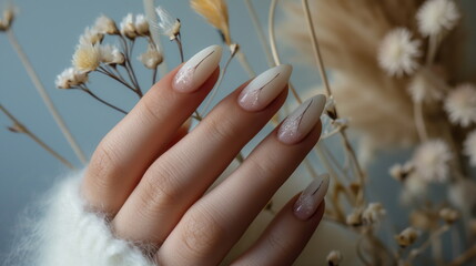 Spring nail art, beauty hand manicure polish nails. Fingernails care closeup - obrazy, fototapety, plakaty
