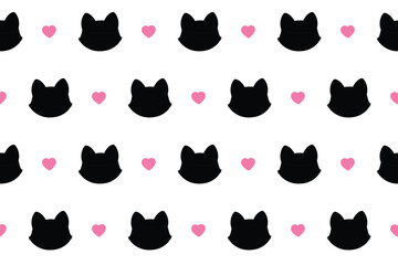 Pattern of cute cat. Pink, black, white cutie cat portrait in pastel colors. Sticker, wall art, background, kids room decoration. Cat cute face, portrait, kitten, pretty animal, little pussycat, pet.