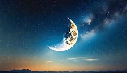 Obraz na płótnie Canvas the bright crescent moon on the night sky ai generative