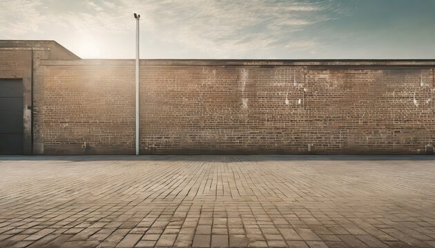 Fototapeta industrial backdrop empty grungy urban street and brick wall of a warehouse