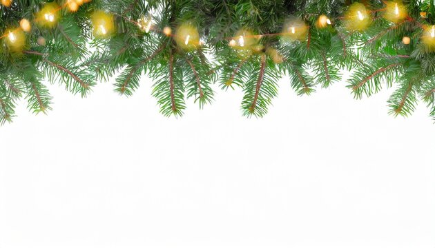 png christmas banner pine tree branches garland on background