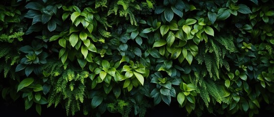Wall covered in green leafs. Green plant wall. Foliage pattern for background. - obrazy, fototapety, plakaty