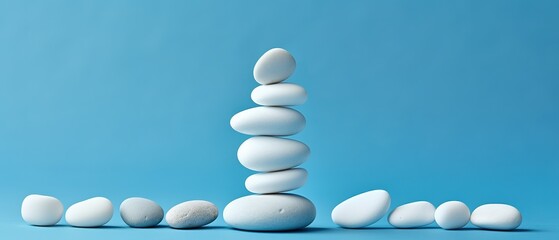 Zen stone stack on isolated blue background. Perfect balance concept.