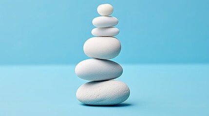 Fototapeta na wymiar Zen stone stack on isolated blue background. Perfect balance concept.