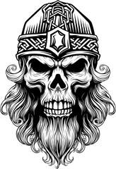 Obraz premium Viking Warrior Skull Man Mascot Face in Helmet