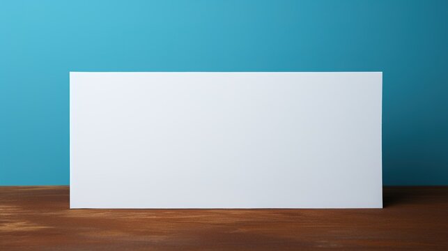 Empty white frame with copy space for text on wooden floor. Blank mockup frame isolated.