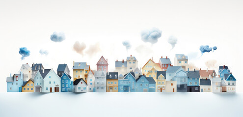 A small model of houses in blue and white colors. Real estate market growth, Generative AI	