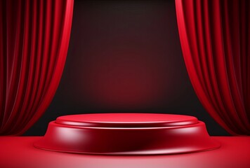 Red podium background in luxury style.