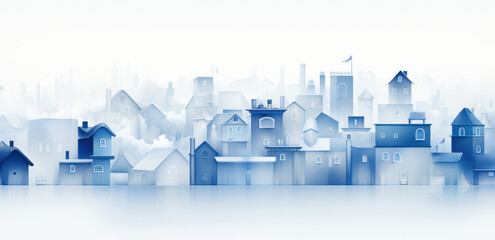 A small model of houses in blue and white colors. Real estate market growth, Generative AI	