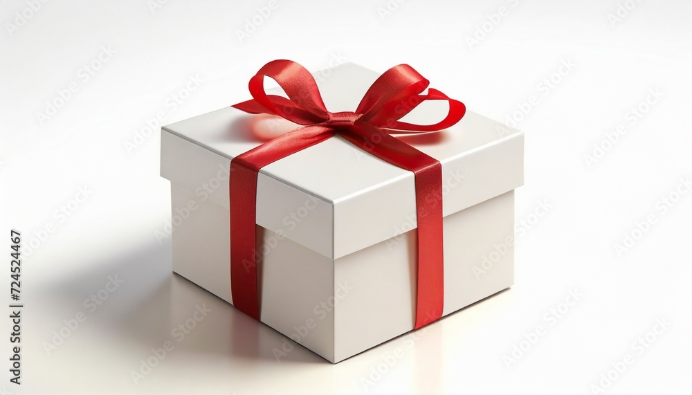 Poster white gift box with red ribbon