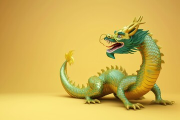 Obraz premium Traditional 3d chinese dragon illustration. 3d character dragon bright colors Banner chinese dragon 2024. New Year of the Dragon 2024