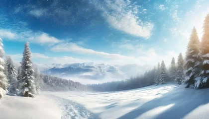 Zelfklevend Fotobehang illustration of a winter wonderland landscape with snow © Wendy