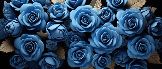 Horizontal photo of blue roses. Top view photo of blue rose pattern. Rose flower decoration.