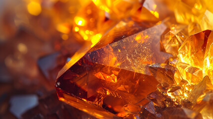 A detailed close-up of a topaz gemstone, showcasing its warm and vibrant hues in a stunning macro shot