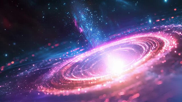 A hologram of a quasar emitting intense beams of light and revealing information about the distant objects they originate from.