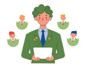 flat illustration of business man communication with laptop in office