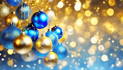 Fototapeta na wymiar christmas blue and gold balls for decoration in new year festival party marry christmas light background with copy space