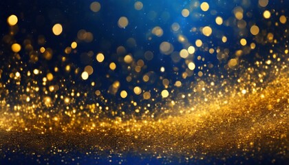 abstract background gold foil texture holiday concept with dark blue and gold particle christmas golden light shine particles bokeh on navy blue background