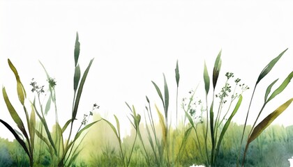 watercolor field grass hand drawn plants for interior printing mural art