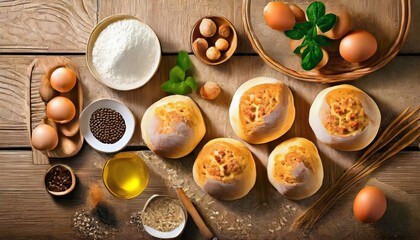 Obraz na płótnie Canvas homemade bread rolls and ingredients
