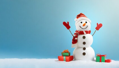 christmas cute happy smile snowman with gifts for happy christmas and new year festival wallpaper x mas greeting and wishes banner