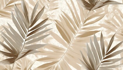 tropical palm leaves beige leaves on a light background mural wallpaper for internal printing