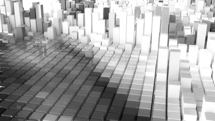 Geometrie - schwarz wei&szlig;e Quader - Skyline - Architektur, Hochh&auml;user,  Perspektive, Fl&auml;chen, Formen, Winkel, Kontrast, K&ouml;rper, Symmetrie, Rendering