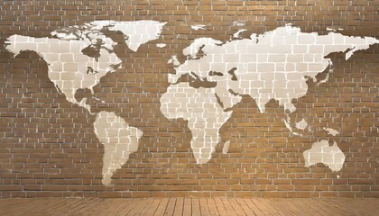 brick map of the world on brick wall background