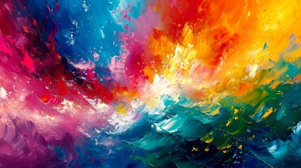 Poster Colorful sky and ocean wave abstract background. Oil painting style. © Narin