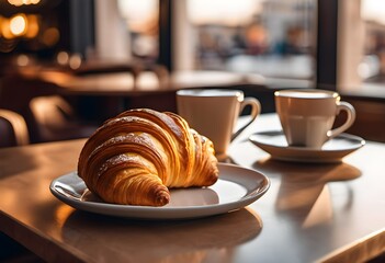 Coffee and croissant - breakfast in the morning, a great start to the day
