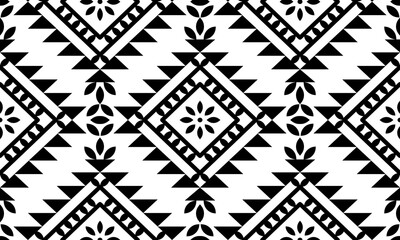Ethnic southwest tribal navajo ornamental seamless pattern fabric black and white design for textile printing 