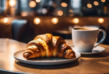 Coffee and croissant - breakfast in the morning, a great start to the day
