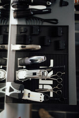 Barbers tools for cutting on barbershops table