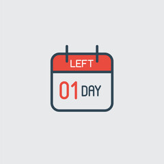 Countdown daily page calendar icon 01 days left. Number day to go. Agenda app, business deadline, date. Reminder, schedule simple pictogram. Countdown for sale, promotion
