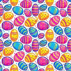 Group of easter eggs pattern naive hand drawn background, tile