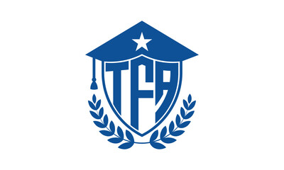 TFA three letter iconic academic logo design vector template. monogram, abstract, school, college, university, graduation cap symbol logo, shield, model, institute, educational, coaching canter, tech