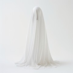 White ghost on white background, copy space, illustration