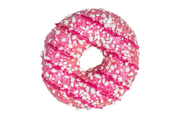 Sweet delicious glazed pink donut isolated on white