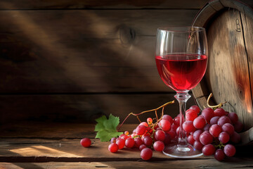 Red wine with fresh grapes