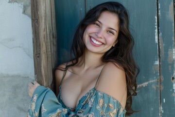 Fototapeta premium Portrait close up of young beautiful woman