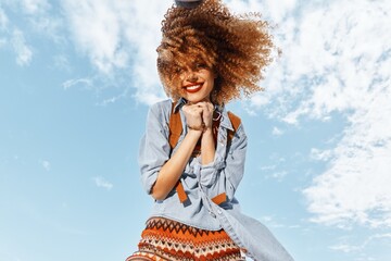 Beach Wanderlust: Smiling Woman Embracing Freedom and Happiness on a Summer Adventure