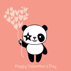 Valentine card with cute panda and hearts. Love concept. Illustration on a pink background.