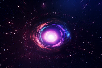 3d render. Abstract neon blackhole space nebular background. Black hole at the center of the vortex. Particles leave luminous traces. Fantastic wallpaper