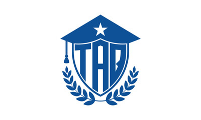 TAQ three letter iconic academic logo design vector template. monogram, abstract, school, college, university, graduation cap symbol logo, shield, model, institute, educational, coaching canter, tech
