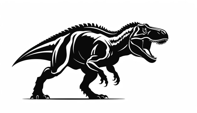 Flat Style Vector Design: Black Dinosaur Standing Dino Logo Icon